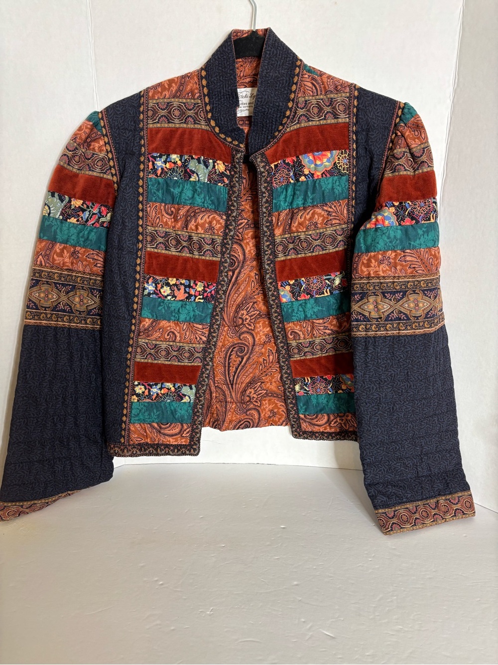 Quilted Patchwork Bomber Jacket in Teal & Rust - Women's